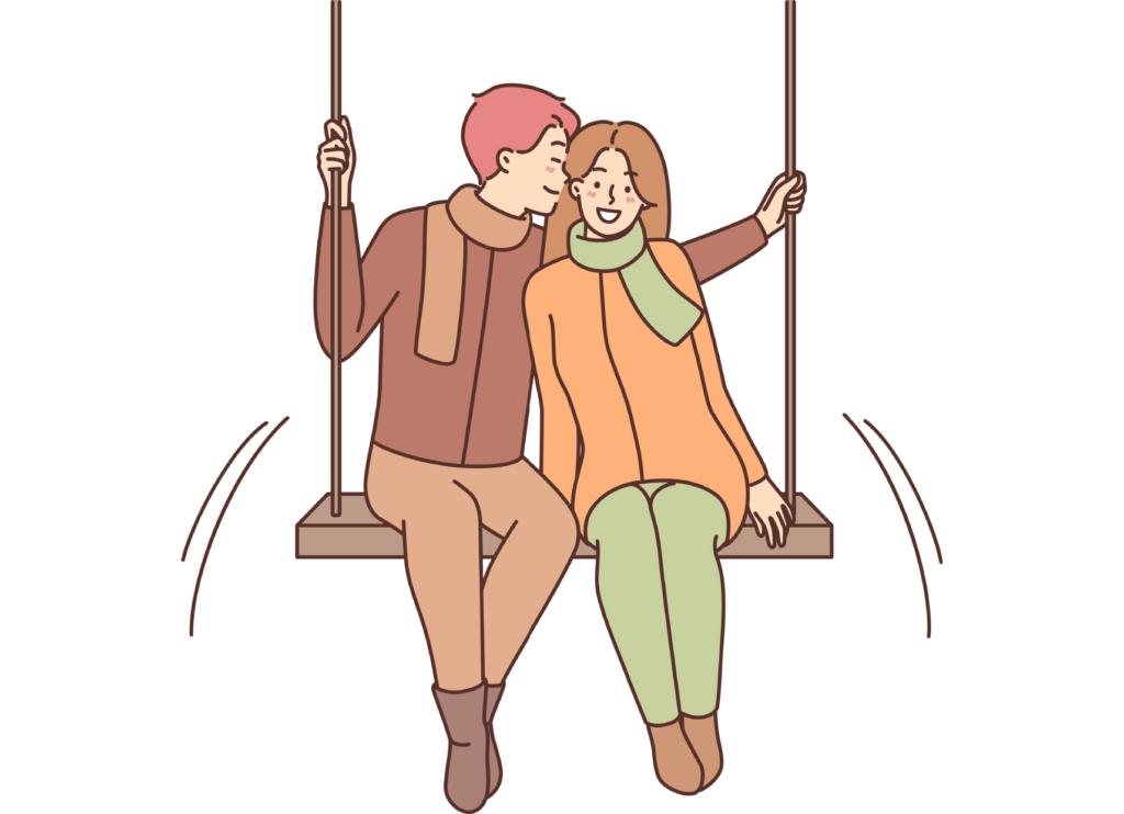 Un couple amoureux sur une balançoire, illustrant la confiance et l'harmonie grâce à la contraception naturelle par les plantes et à la symptothermie